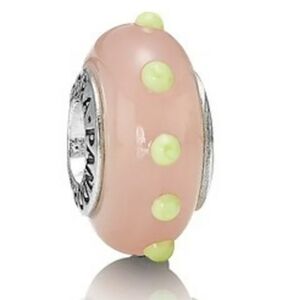 PANDORA Retired Sterling Silver & Murano Glass Seeing Spots Pink & Lime Green